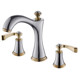 Robinet de salle de bain de luxe finition or mat, mitigeur de lavabo en laiton <span class=keywords><strong>à</strong></span> double poignée et 3 trous pour hôtels haut de gamme, villas et salles de bain. - Product Image 5