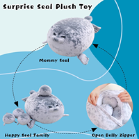 Chubby Blob Seal Oreiller Mignon Seal Peluche avec 4 Peluches Bébé dans Son Ventre Doux Coton Animaux En Peluche Jouet Cadeaux pour Enfants