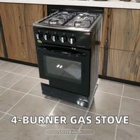 Four à gaz semi-automatique multi-fonctions à quatre brûleurs, double tension, avec grille de cuisson en verre trempé monobloc et convection