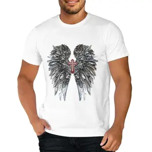 사용자 정의 패턴 천사 날개 십자가 진정한 종교 티셔츠 커뮤니티 교회 팀 티셔츠 면 맞춤 티셔츠 MOQ1