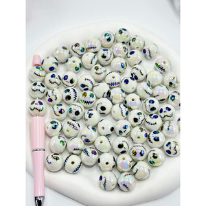 Cuentas acrílicas blancas con revestimiento UV y estampados <span class=keywords><strong>de</strong></span> caras <span class=keywords><strong>de</strong></span> <span class=keywords><strong>pareja</strong></span> esqueletizadas para decoración <span class=keywords><strong>de</strong></span> cadenas <span class=keywords><strong>de</strong></span> teléfono y bolígrafos DIY - Product Image 5