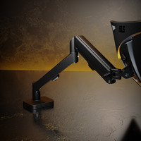 Soporte de Brazo para Monitor AUKI de Acero Aleado Negro con Resorte de Gas Ajustable en Altura e Inclinación de 45° para Pantallas de 32 Pulgadas, Capacidad de Carga de 10 kg