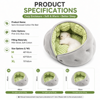 Lit-caverne semi-fermé en peluche pour animaux de compagnie, doublure en sherpa, nid douillet pour chat et chien, rembourrage en coton doux, vente en gros OEM