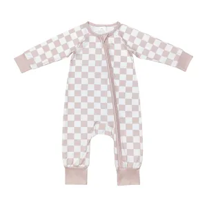 Khaki Plaid Print Baby Kinder Sleeper Reiß verschluss Stram pler RTS Großhandel Kleinkinder Boutique Kleinkinder Kleidung