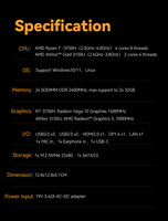 Mini PC XCY AMD Ryzen 7 3750H 3150U 4 Núcleos 8 Subprocesos hasta 4.0GHz 2 Ranuras DDR4 SSD M.2 NVME WiFi 2.4G/5G BT4.2 4K UHD Win11