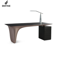 Bureau de direction de luxe avec armoire, plateau en verre trempé noir de haute qualité, pieds en fibre de verre