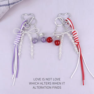 Porte-clés série Miu perle cerise pendentif Ins Style coloré gland Design Girly coeur sac breloque - Product Image 3