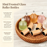 Großhandel Leere Farbige Mattierte Rollkugel-Flasche 10ml Glas Holzdeckel Mehrfarbige Kosmetikverpackung