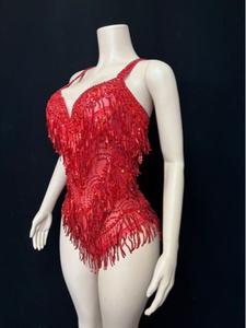 Deslumbrante Traje de Baile Latino con Flecos y Top Halter, Elegante Atuendo para Espectáculos de Danza, Discotecas y Grandes Actuaciones - Product Image 5