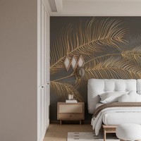 Papier peint mural non tissé de luxe en feuilles de palmier dorées, taille personnalisée, décoration murale botanique foncée pour salon et chambre