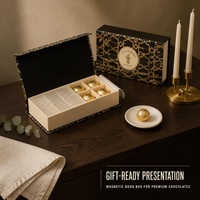 Boîte cadeau en papier rigide noir et or avec insert pour chocolats, truffes, dattes, bonbons, fabricant en gros, logo personnalisé