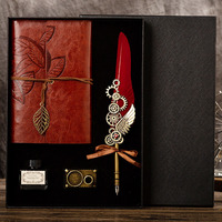 Offre Spéciale – Ensemble de Plume Rétro en Cuivre Antique avec Couverture en Cuir A5, Carnet d'Encre et Plume à Pointe d'Acier pour Calligraphie – Idéal pour le Dessin