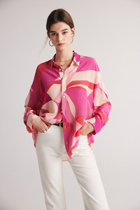 100%桑蚕シルクの高級シルクシャツ（女性用）シルクプリントロゴ入り高品質Tシャツ - Product Image 6