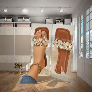 2026 Summer Outdoor Korean Square-Toe Slip-On <b>Sandals</b> Medium Thick-Soled Casual Slides Transparent Strap <b>Flat</b> Fashion Trend - Product Image 2