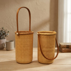 Seau à glace en bambou écologique pour refroidir le vin avec verre intégré, design classique et traditionnel - Product Image 2