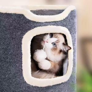 Huisdierenmeubels kattenvilla boomhol nest huis bed één twee verdiepingen sisal kattenboom krabplank toren voor katten - Product Image 5