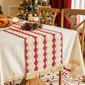Mantel Navideño Decorativo con Rayas, Manteles Individuales con Borlas Tejidas y Combinadas, <span class=keywords><strong>Camino</strong></span> <span class=keywords><strong>de</strong></span> <span class=keywords><strong>Mesa</strong></span> <span class=keywords><strong>de</strong></span> <span class=keywords><strong>Tela</strong></span> para Restaurante - Product Image 2