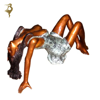Métal Art Bronze Fille Nue Sculpture Dame Nue Femmes Statue Base de Table Basse