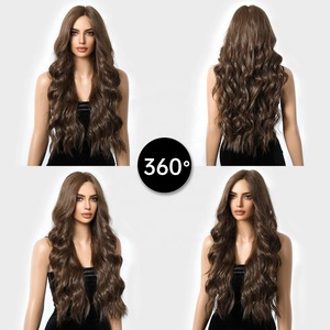 Parrucca sintetica lunga ondulata MONO pizzo anteriore marrone monofilamento in pizzo <span class=keywords><strong>parrucche</strong></span> da donna resistenti al calore per <span class=keywords><strong>capelli</strong></span> fatti a mano in fibra di futuro - Product Image 4