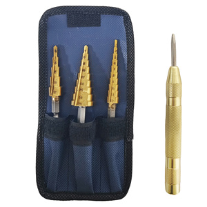 Forets étagés polyvalents 3-12/4-12/4-20mm (3 pièces) + poinçon de centrage automatique pour le marquage du <span class=keywords><strong>bois</strong></span>, du plastique et du métal - Product Image 4