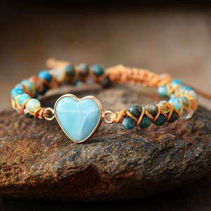 Heart Shape Amazonite Braided <b>Bracelet</b> Adjustable Friendship Jewelry Gift for Women - Product Image 2
