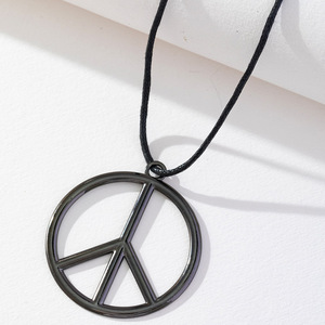 Peace Symbol Zinc Alloy Necklace Round Geometric Pendant Unisex Clavicle <b>Chain</b> Gold Silver <b>Black</b> Color Options - Product Image 3