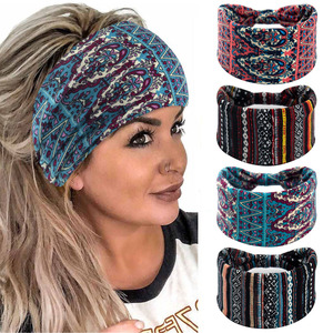 Châu Âu Và Mỹ Mới Bohemian Thể Thao Yoga Headband Đàn Hồi Rộng Cạnh Thắt Nút In - Product Image 1
