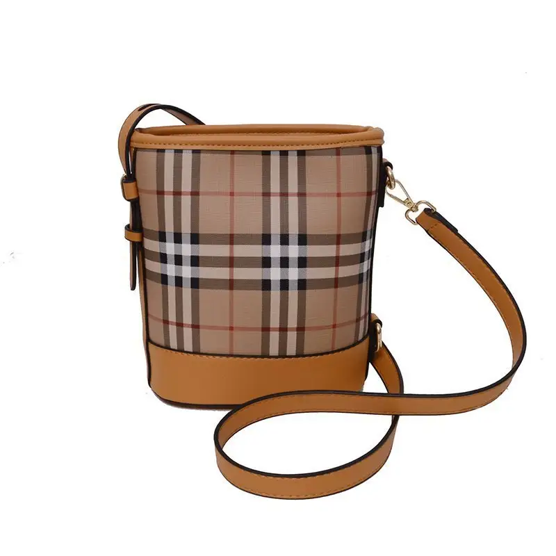 High Quality Wholesale Cheap price Women's Single Shoulder Brown Plaid Cross body bag bucket bag