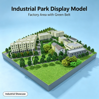 Maquette de parc industriel avec bâtiments d'usine, immeubles de bureaux, routes, ceinture verte, arbres et lampadaires