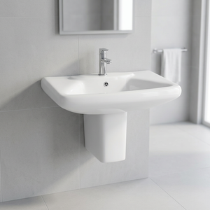 Lavabo mural demi-pied en céramique forme diamant, finition marbre, pour salle de bain - Product Image 5