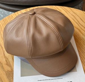 Super texturé ! Chapeau en cuir PU octogonal, béret d'hiver, style britannique, assorti à tout, chapeau pour femme qui affine le visage - Product Image 6