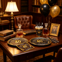 Vaisselle de fête pour le 40e anniversaire, toute neuve, décoration de fête noire et dorée, assiettes en papier jetables, gobelets, serviettes en papier