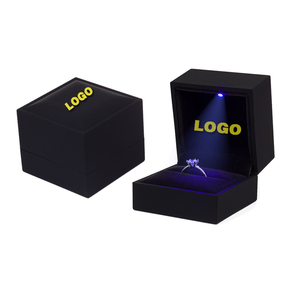 Luxury black custom jewelry box LED light ring box set Velvet Necklace Jade Bracelet Earring Jewelry packaging box wholesale