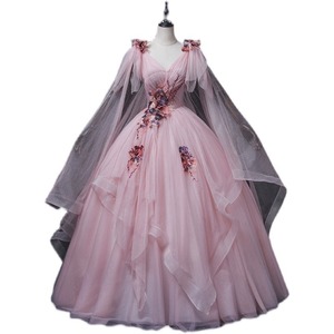Dusty Rose Pink Long Tulle Dress With 3D Floral Embellishments Stage Performance Women's Elegant Gown - Product Image 5