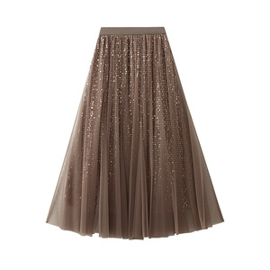 Falda Midi de Lentejuelas de Alta Gama para Mujer con un Diseño Fluido Estilo Hada para Disimular Caderas Anchas - Product Image 2