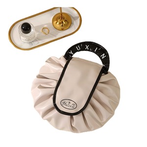 Cosmetic <b>Bag</b> Large Capacity PU Material <b>String</b> Closure Travel Makeup Organizer - Product Image 2