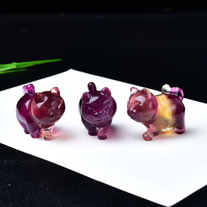 Wholesale Fashion Trend Animal Print Natural Feng Shui Healing Colorful Fluorite Crystal-carved Small Cat Mascot Collectible