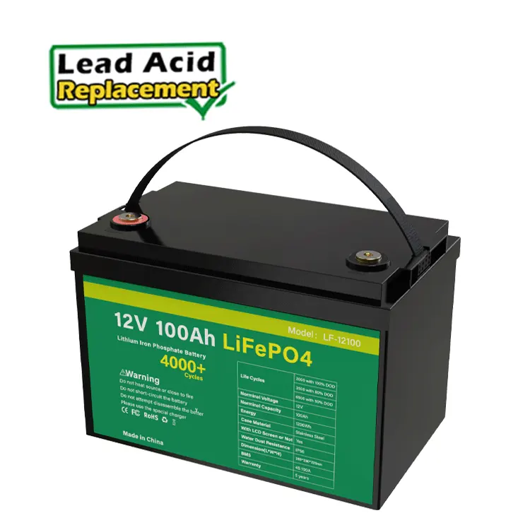 Batteria al fosfato di ricambio al piombo batteria a ciclo profondo Akku LiFePO4 batteria 12V 100Ah batteria agli ioni di litio