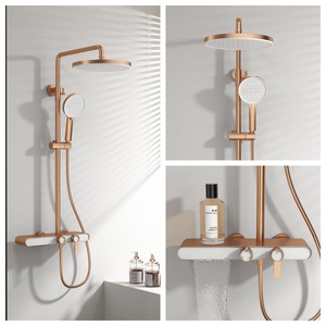 Set Doccia in Rame per Hotel e Uso Domestico, Anti-calcare, <span class=keywords><strong>a</strong></span> <span class=keywords><strong>Risparmio</strong></span> <span class=keywords><strong>Idrico</strong></span>, Doccia di Alta Gamma con Pulsante, Design Minimalista - Product Image 3