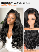 Perruque frontale transparente HD 13x6 Bouncy Wave, cheveux humains pleine densité, raie latérale gauche, ligne de cheveux pré-épilée, vente en gros pour femmes noires