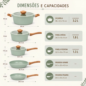 Ensemble de casseroles et poêles de haute qualité avec couvercles en verre, poignées en bois doux au toucher, revêtement céramique antiadhésif, compatible induction, en alliage d'aluminium forgé pour four - Product Image 3