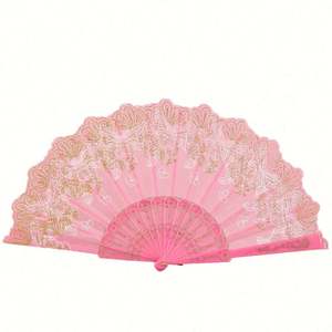 Abanico Plegable de Estilo Chino, Regalo Artesanal, Abanico de Plástico con Polvo Dorado, Abanico de Mano para Baile, Bodas y Fiestas - Product Image 1