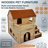 Condo pour petits animaux en bois massif, maison à plusieurs niveaux pour animaux de compagnie, meubles pour chats et lapins avec griffoir