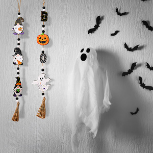 Guirlande de perles en bois d'Halloween avec décoration de citrouille, fantôme et gnome, décoration murale intérieure, décoration de fête faite à la main - Product Image 4