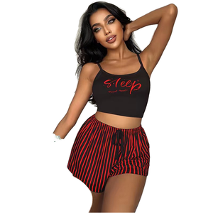 Conjunto de Shorts Novos com Estampa Listrada e Alças Ajustáveis para Uso em Casa - Product Image 1