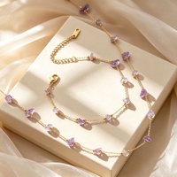 Ensemble de bijoux en acier titane avec améthyste et perles dorées, collier chaîne bambou, design minimaliste de niche Woying