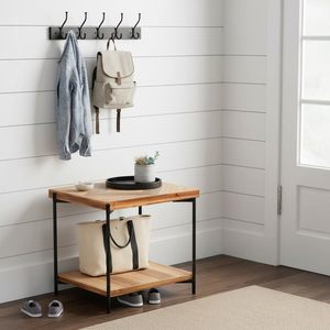 Support d'exposition <span class=keywords><strong>en</strong></span> <span class=keywords><strong>bois</strong></span> de <span class=keywords><strong>sapin</strong></span> et métal - Table d'appoint carrée à 2 niveaux pour la <span class=keywords><strong>décoration</strong></span> du salon et du bureau - Product Image 3