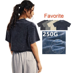 Popular DTG Print Women's Acid Wash Crop tops Algodón 250gsm Vintage camiseta Tops - Product Image 1