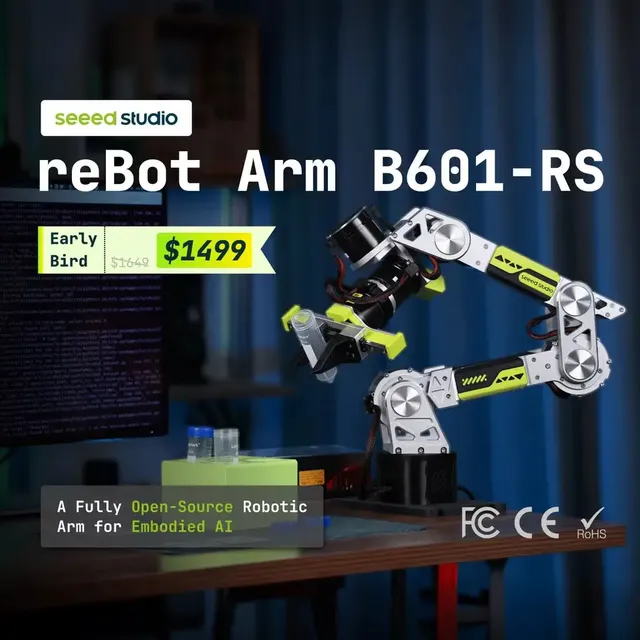 ReBot B601-RS 6+1DOF Open Source Robotic Arm Kit with Gripper ROS1/ROS2 Python SDK for Physical AI Learning Without Power Supply