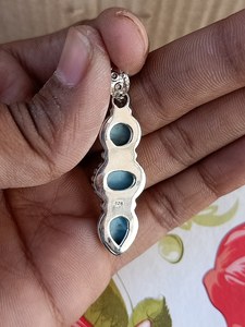 Pendentif Larimar Triple fait main en argent Sterling 925 massif beau pendentif Larimar Boho cadeau pour elle-pendentif bleu - Product Image 5